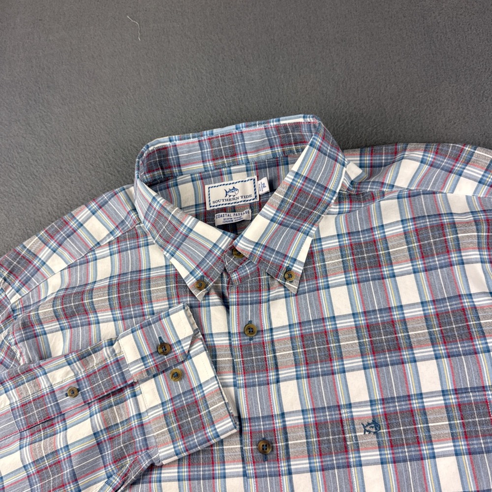 Southern Tide Shirt Men's XL Blue Plaid Coastal Passage Button Down OXBD Oxford